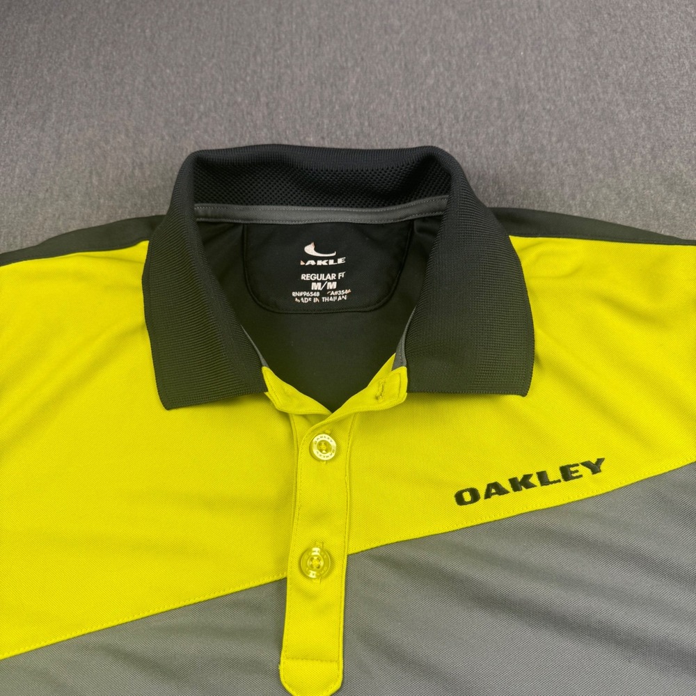 Oakley Mens Regular Fit Polo Shirt Colorblock Lime Green Grey Black Size Medium